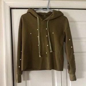 Adult ,size small, olive green hoody with white “pearls”